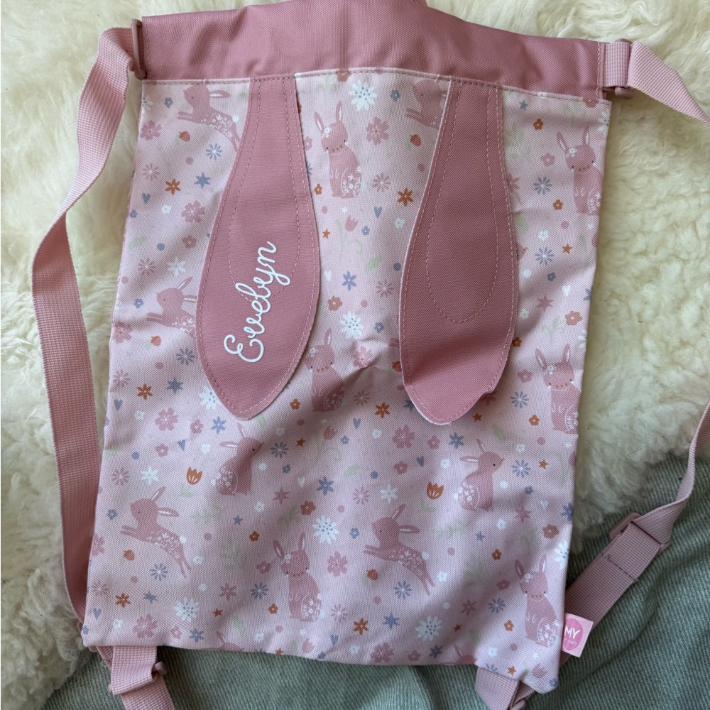 BNWT My First Years Personalized Bunny Drawstring Bag EVELYN